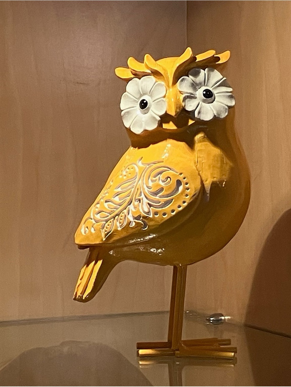 Yellow Owl Figurine 8”